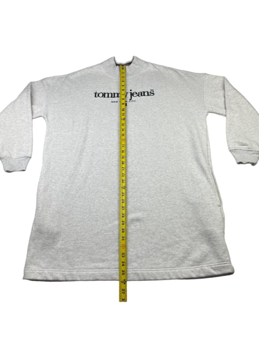 VTG Tommy Jeans Women's Mock Neck Sweatshirt Dress Light Heather Gray • Large - Picture 6 of 8